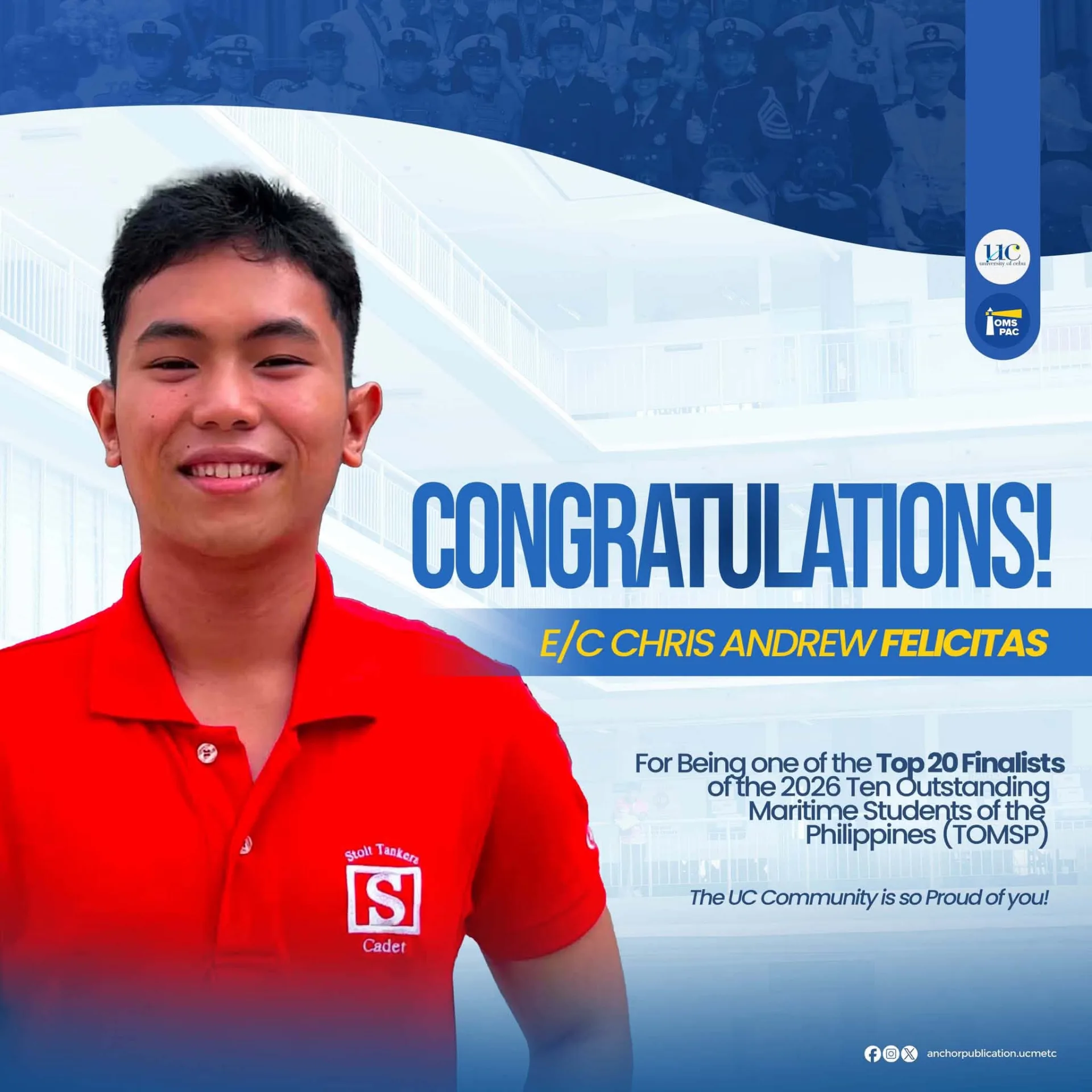 Top 20 national finalists in the 2026 Ten Outstanding Maritime Students of the Philippines